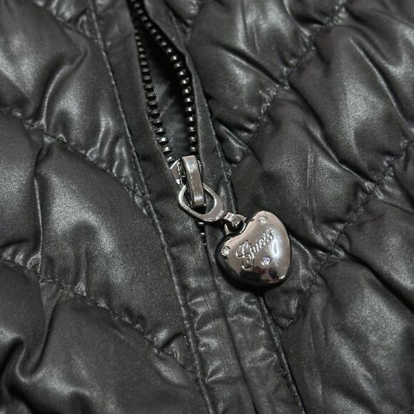 GUESS Puffer Jacket Biker Moto Down Feather Mockneck Gorpcore Chevron Black - Picture 10 of 15